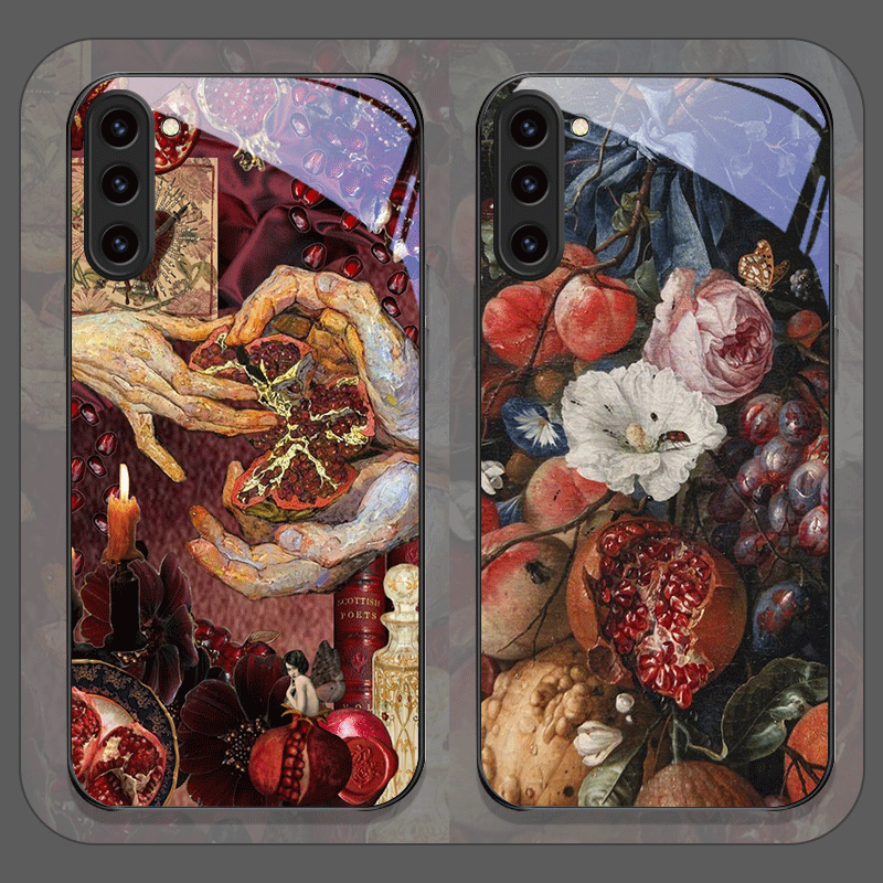 Samsung Accessories Phone - Luxurious Pomegranate Flower Pattern Tempered Glass