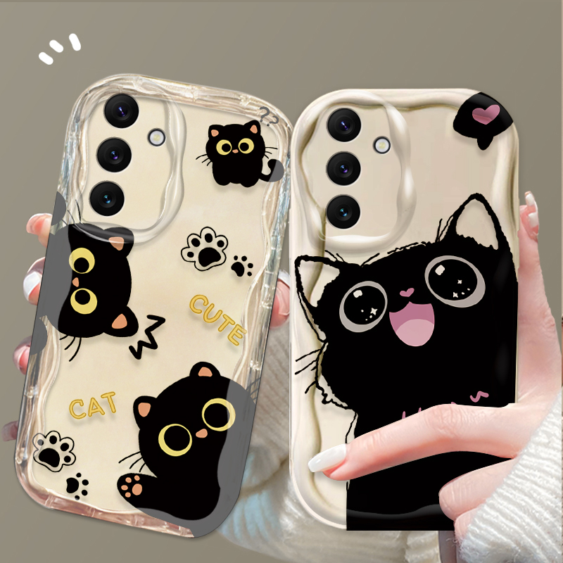 Samsung Accessories Phone - Cute Big Eyes Black Cat Case
